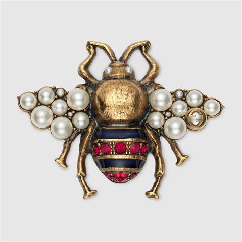 gucci bee brooch with crystals and pearls